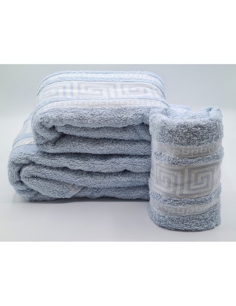 Set asciugamani 2 pezzi - 3 pezzi disegno grecia azzurro