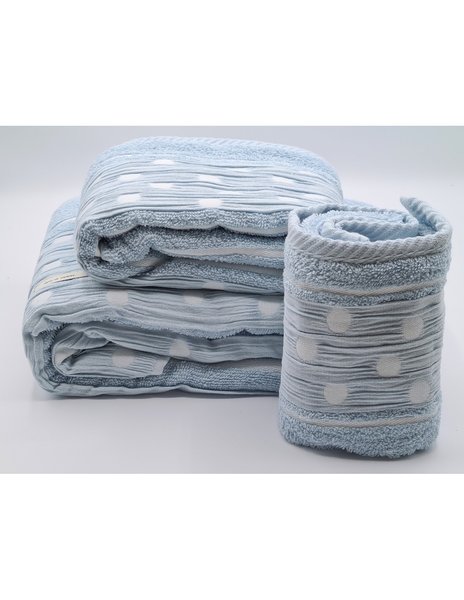 Set asciugamani 2 pezzi - 3 pezzi disegno pois azzurro