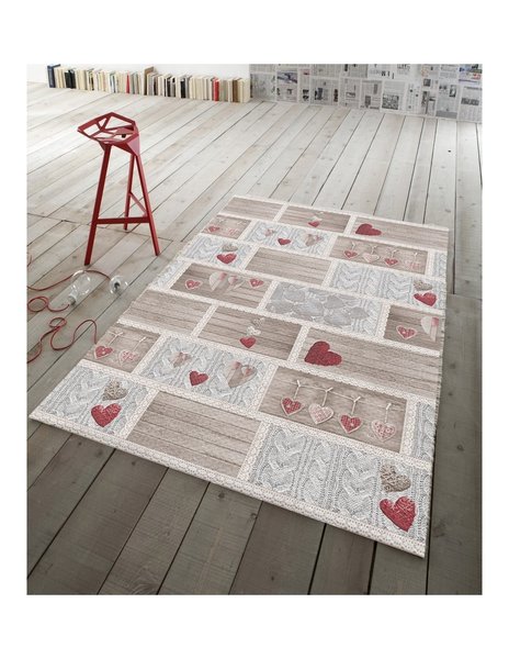 Tappeto cuori shabby chic colore rosso stampato in digitale