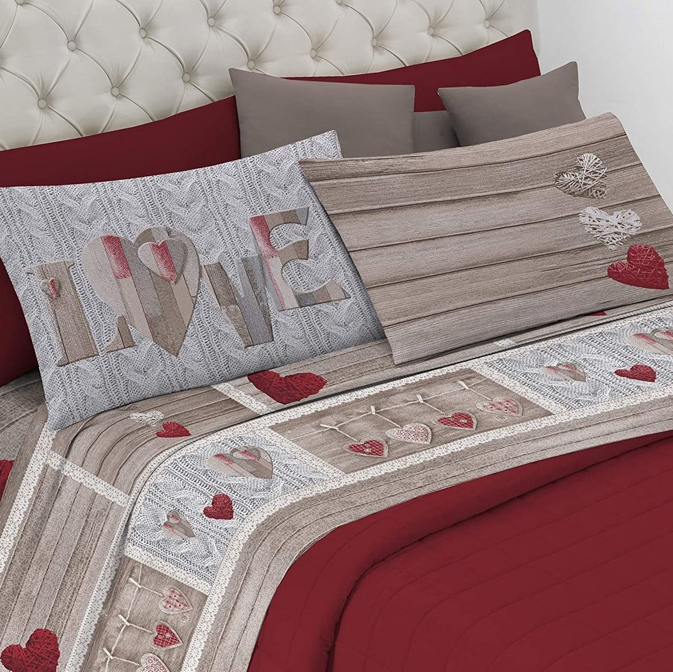 Completo lenzuola shabby love rosso