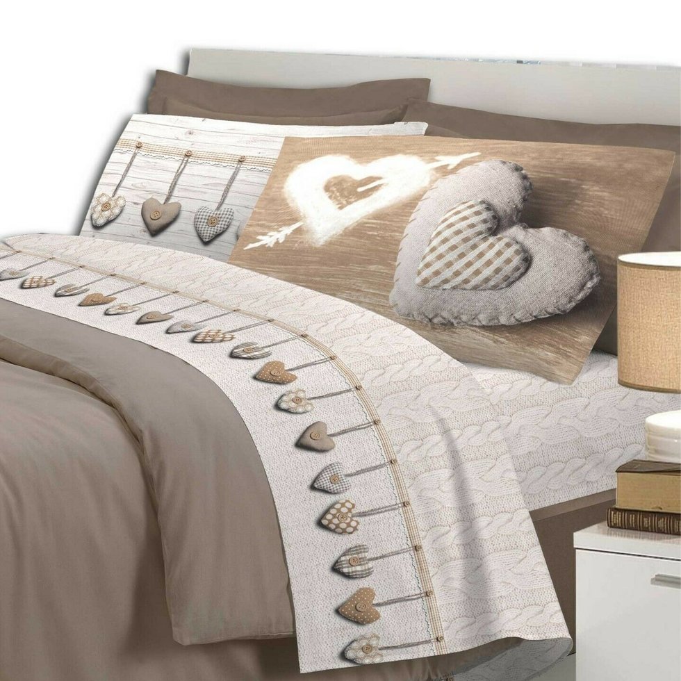 completo lenzuola cuori appesi beige - lovehome