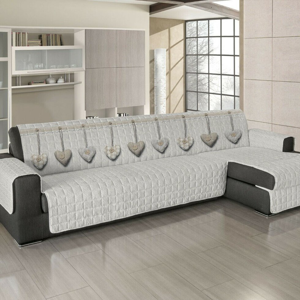 copridivano con penisola cuori appesi beige - lovehome